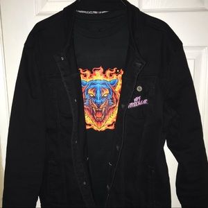 APS Streetwear Brand:Black denim jacket set/ Free matching T-shirt. Size: L